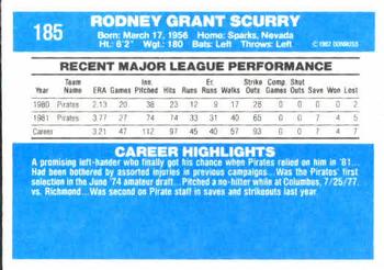 1982 Donruss #185 Rod Scurry Back