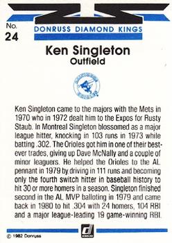 1982 Donruss #24 Ken Singleton Back