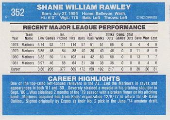 1982 Donruss #352 Shane Rawley Back