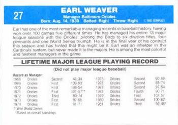 1982 Donruss #27 Earl Weaver Back