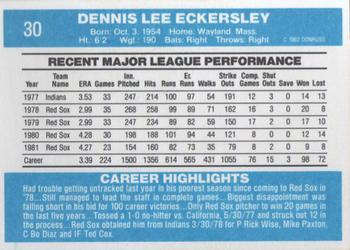 1982 Donruss #30 Dennis Eckersley Back