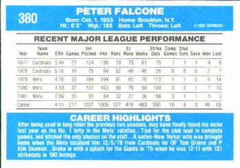 1982 Donruss #380 Pete Falcone Back