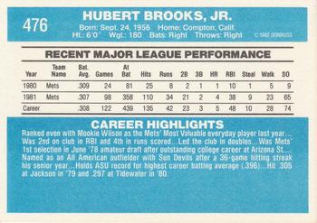 1982 Donruss #476 Hubie Brooks Back