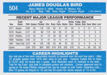 1982 Donruss #504 Doug Bird Back