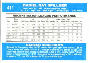 1982 Donruss #411 Dan Spillner Back