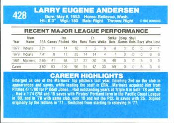 1982 Donruss #428 Larry Andersen Back