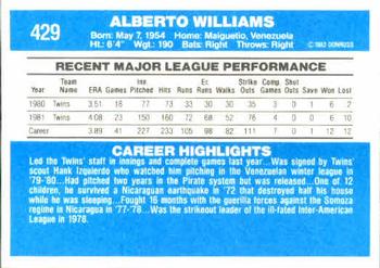 1982 Donruss #429 Al Williams Back