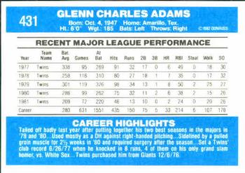 1982 Donruss #431 Glenn Adams Back