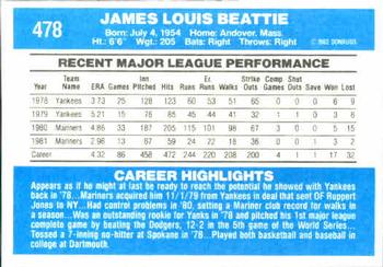 1982 Donruss #478 Jim Beattie Back