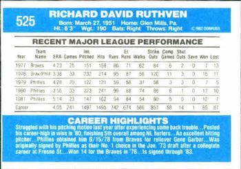 1982 Donruss #525 Dick Ruthven Back