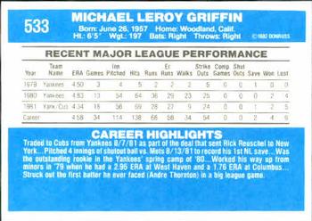 1982 Donruss #533 Mike Griffin Back
