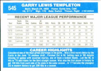 1982 Donruss #545 Garry Templeton Back