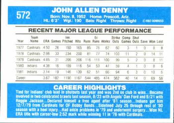 1982 Donruss #572 John Denny Back