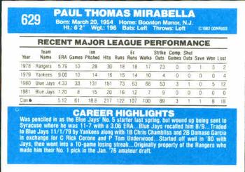 1982 Donruss #629 Paul Mirabella Back
