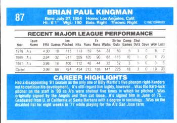 1982 Donruss #87 Brian Kingman Back