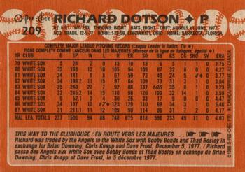 1988 O-Pee-Chee #209 Richard Dotson Back