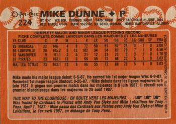 1988 O-Pee-Chee #224 Mike Dunne Back
