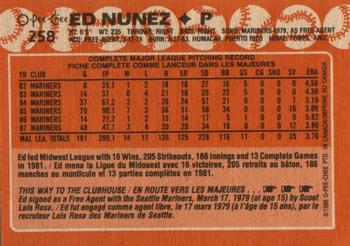 1988 O-Pee-Chee #258 Ed Nunez Back