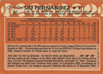 1988 O-Pee-Chee #30 Sid Fernandez Back