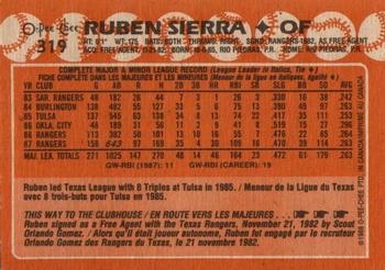 1988 O-Pee-Chee #319 Ruben Sierra Back