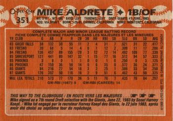 1988 O-Pee-Chee #351 Mike Aldrete Back
