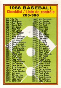 1988 O-Pee-Chee #374 Checklist: 265-396 Front