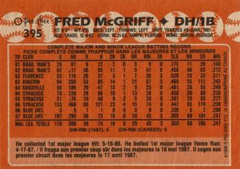 1988 O-Pee-Chee #395 Fred McGriff Back