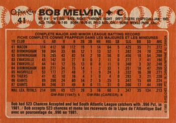 1988 O-Pee-Chee #41 Bob Melvin Back
