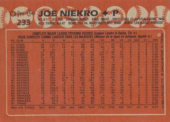 1988 O-Pee-Chee #233 Joe Niekro Back