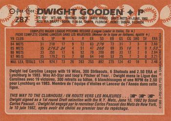 1988 O-Pee-Chee #287 Dwight Gooden Back