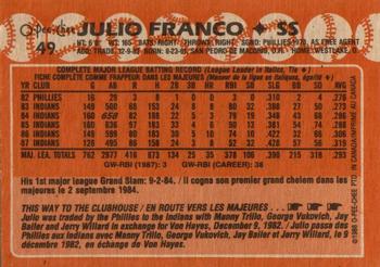 1988 O-Pee-Chee #49 Julio Franco Back