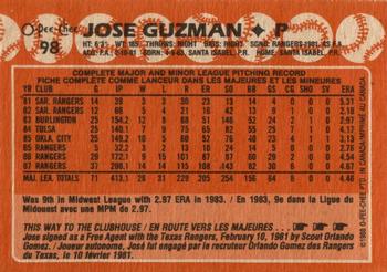 1988 O-Pee-Chee #98 Jose Guzman Back