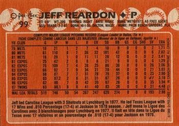 1988 O-Pee-Chee #99 Jeff Reardon Back