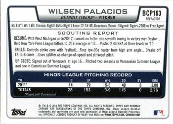2012 Bowman Chrome - Prospects Refractors #BCP163 Wilsen Palacios Back
