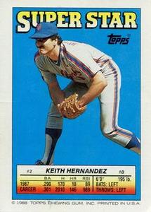 1988 Topps Stickers - Super Star Backs #3 Keith Hernandez Front