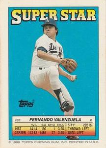 1988 Topps Stickers - Super Star Backs #30 Fernando Valenzuela Front
