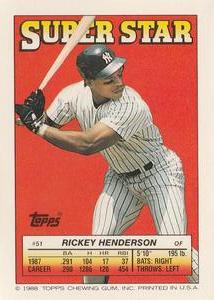 1988 Topps Stickers - Super Star Backs #51 Rickey Henderson Front