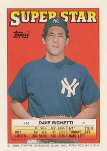 1988 Topps Stickers - Super Star Backs #66 Dave Righetti Front