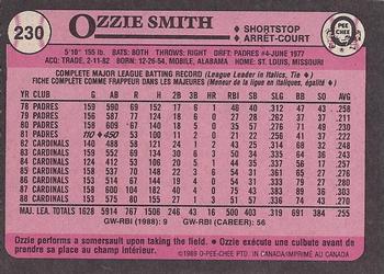 1989 O-Pee-Chee #230 Ozzie Smith Back