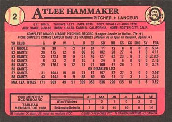 1989 O-Pee-Chee #2 Atlee Hammaker Back