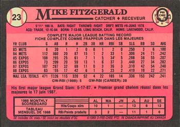 1989 O-Pee-Chee #23 Mike Fitzgerald Back