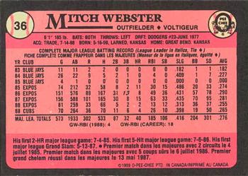 1989 O-Pee-Chee #36 Mitch Webster Back