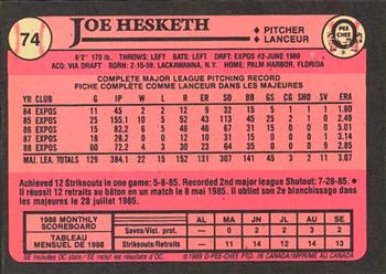 1989 O-Pee-Chee #74 Joe Hesketh Back