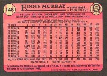 1989 O-Pee-Chee #148 Eddie Murray Back