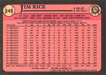 1989 O-Pee-Chee #245 Jim Rice Back