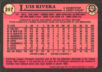 1989 O-Pee-Chee #257 Luis Rivera Back