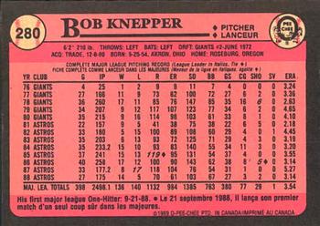1989 O-Pee-Chee #280 Bob Knepper Back