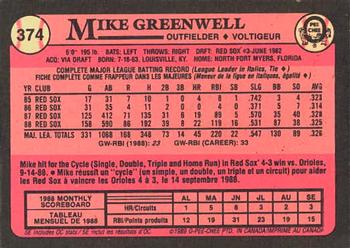 1989 O-Pee-Chee #374 Mike Greenwell Back