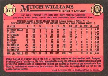 1989 O-Pee-Chee #377 Mitch Williams Back