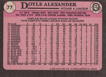 1989 O-Pee-Chee #77 Doyle Alexander Back